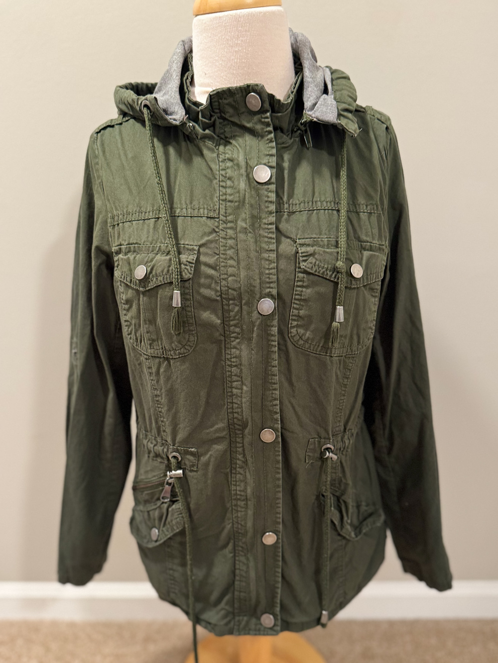 Snobbish Collection Large Jacket Olive Green Cotton Hooded Utility Field Coat